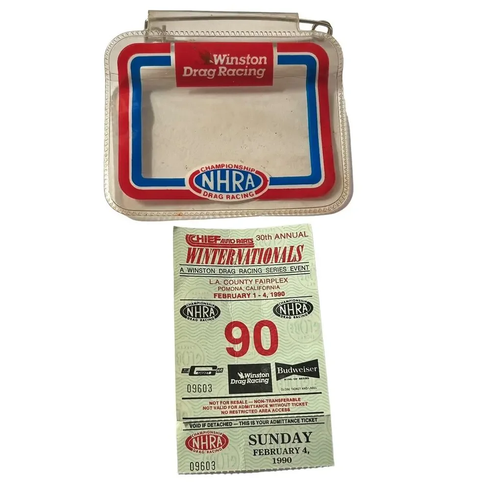 Vtg 1990 NHRA Winternational Hot Rod Winston Drag Racing Ticket Stub w/Holder